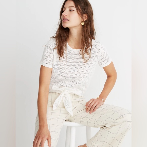 Madewell Modern Tie-Front Tee in Geo-Eyelet - Rust - Picture 5 of 11